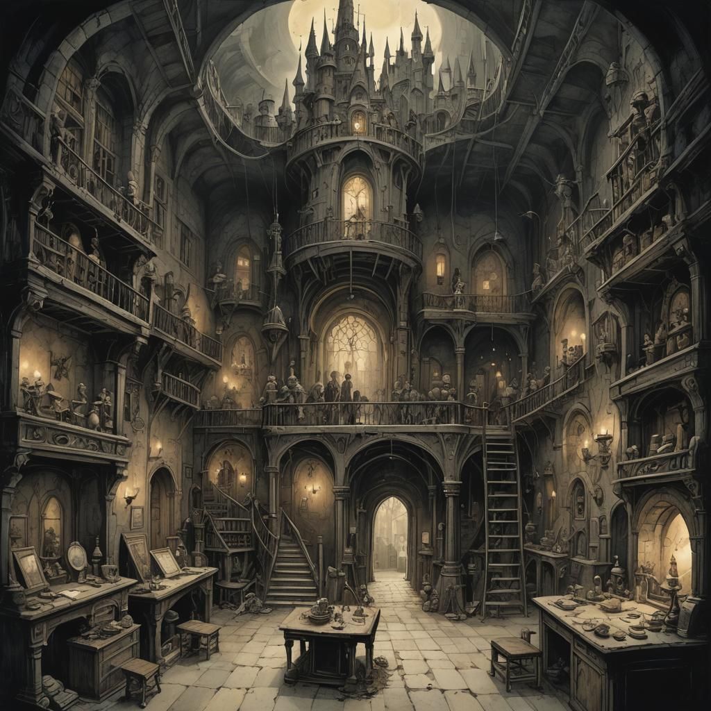 Dark Castle Interior: Dystopian Horror Masterpiece