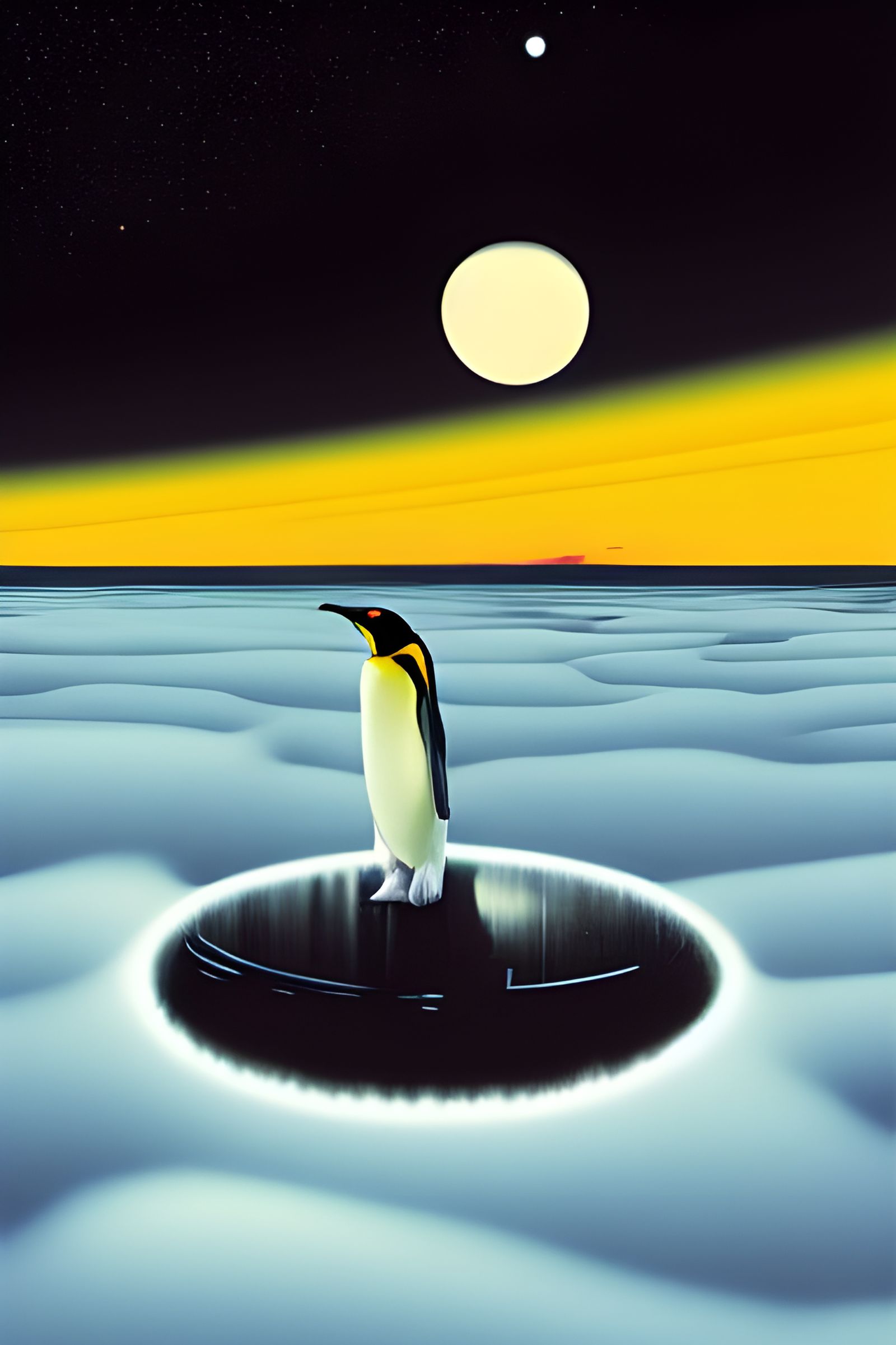 Penguin in Space: Ukiyo-e Sci-Fi Art