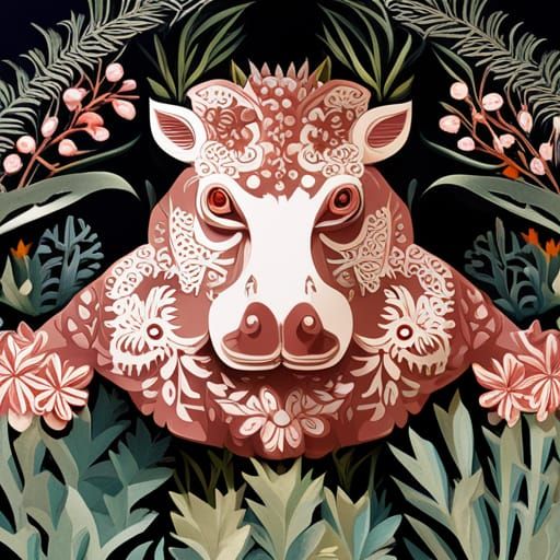 Intricate 3D Papercraft Hippo in Haeckel Style