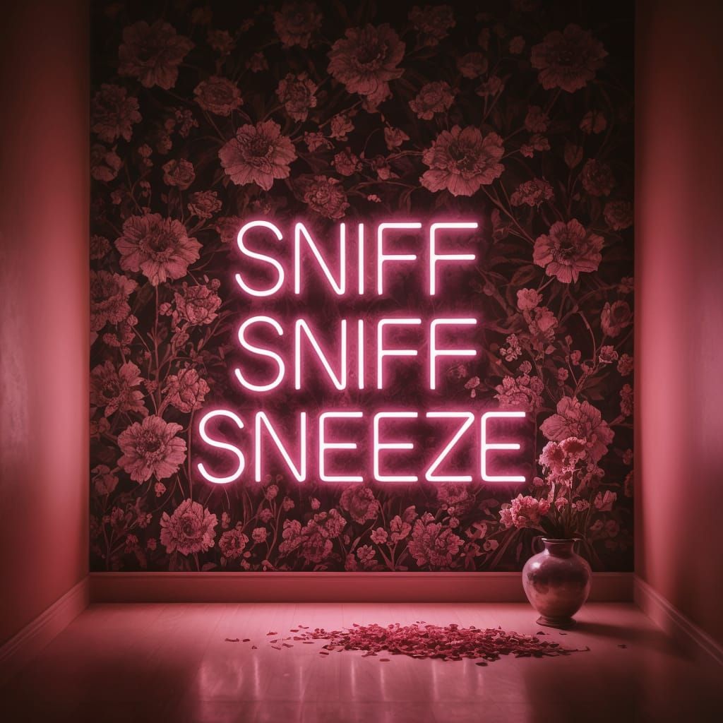 Pink Neon Sign on Floral Wall