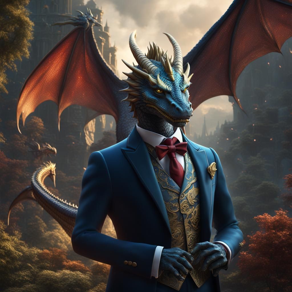 Dragon in Tuxedo: Detailed Matte Painting