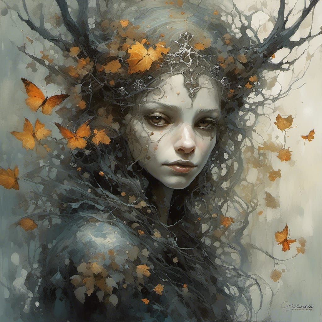 Ethereal Dark Fantasy Scene in Alcohol Ink Style