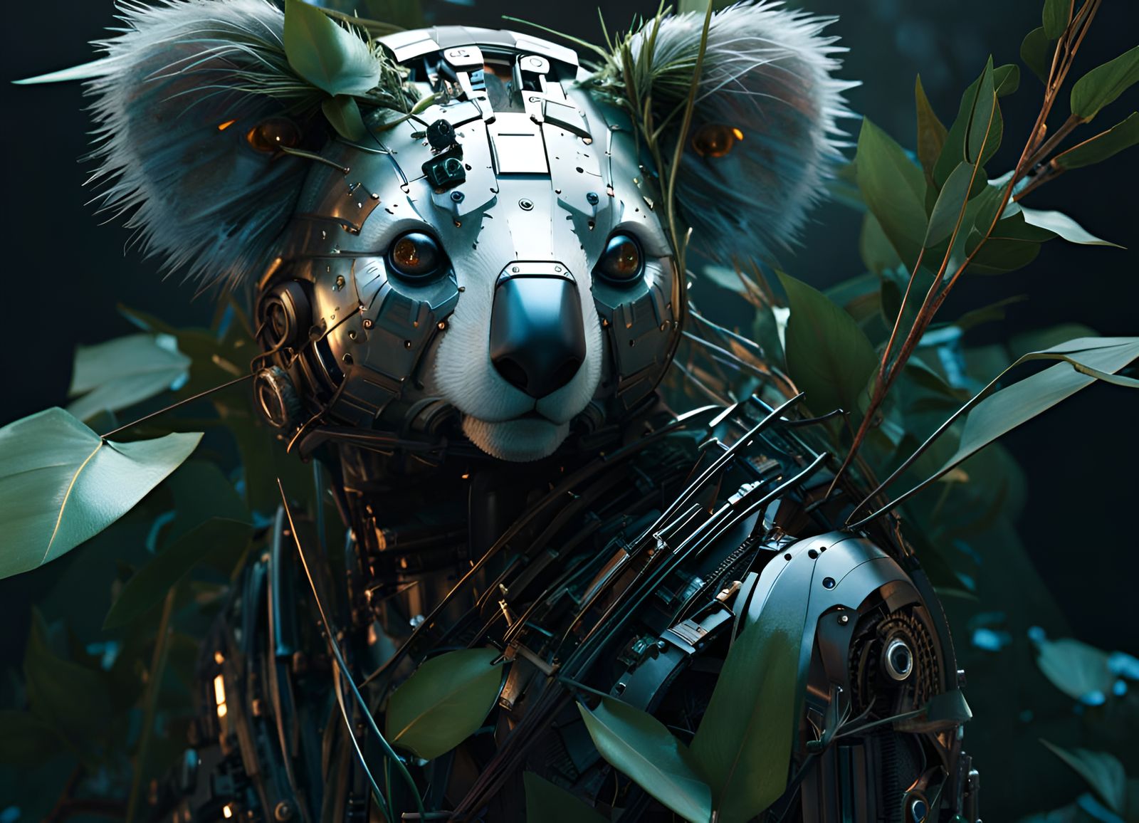 Robot Koala Pet with Eucalyptus leaves