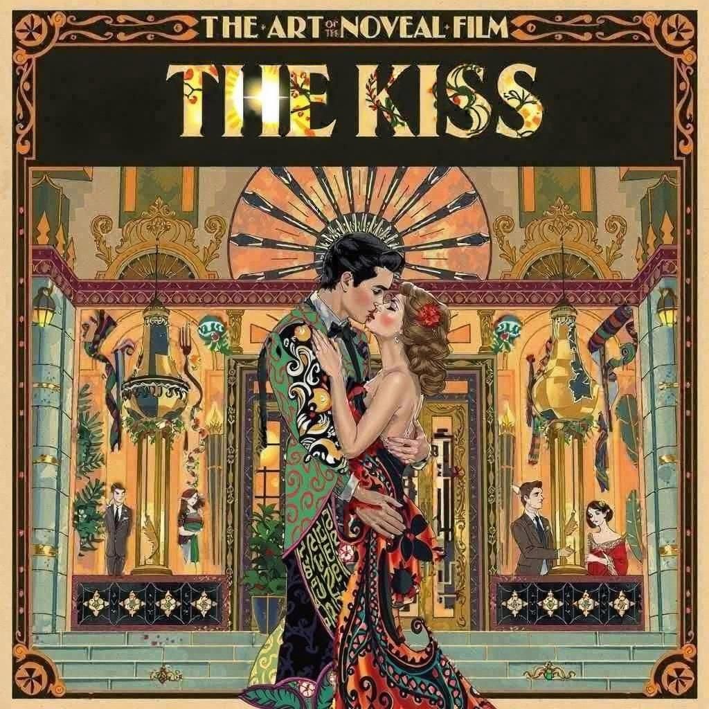 Embracing Couple in Art Deco Nouveau Style