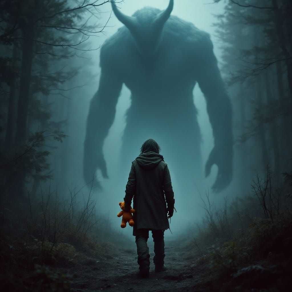 Mysterious Figure Faces Ethereal Shadow Creature in the Mist...