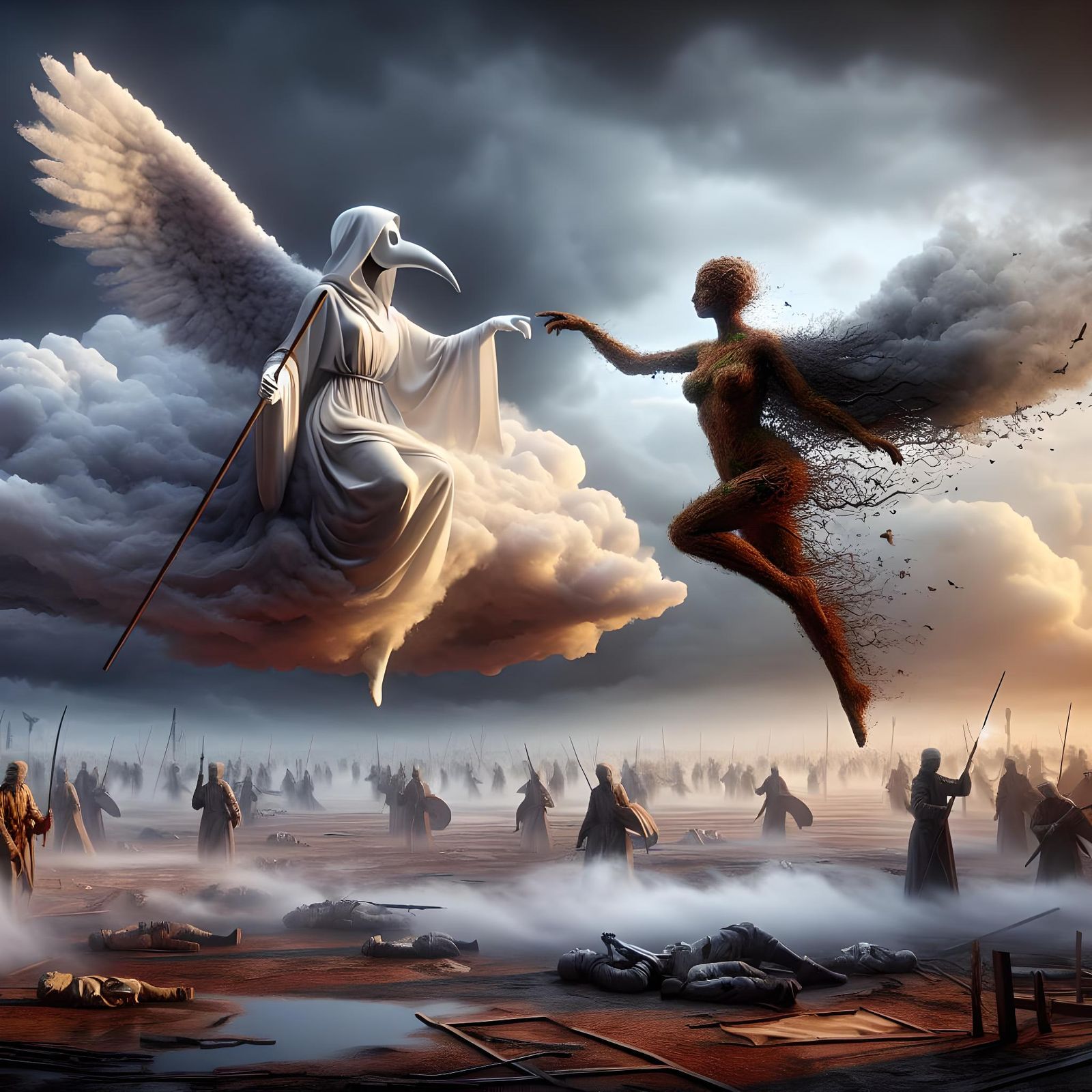 Death and Life Dance Above Battlefield