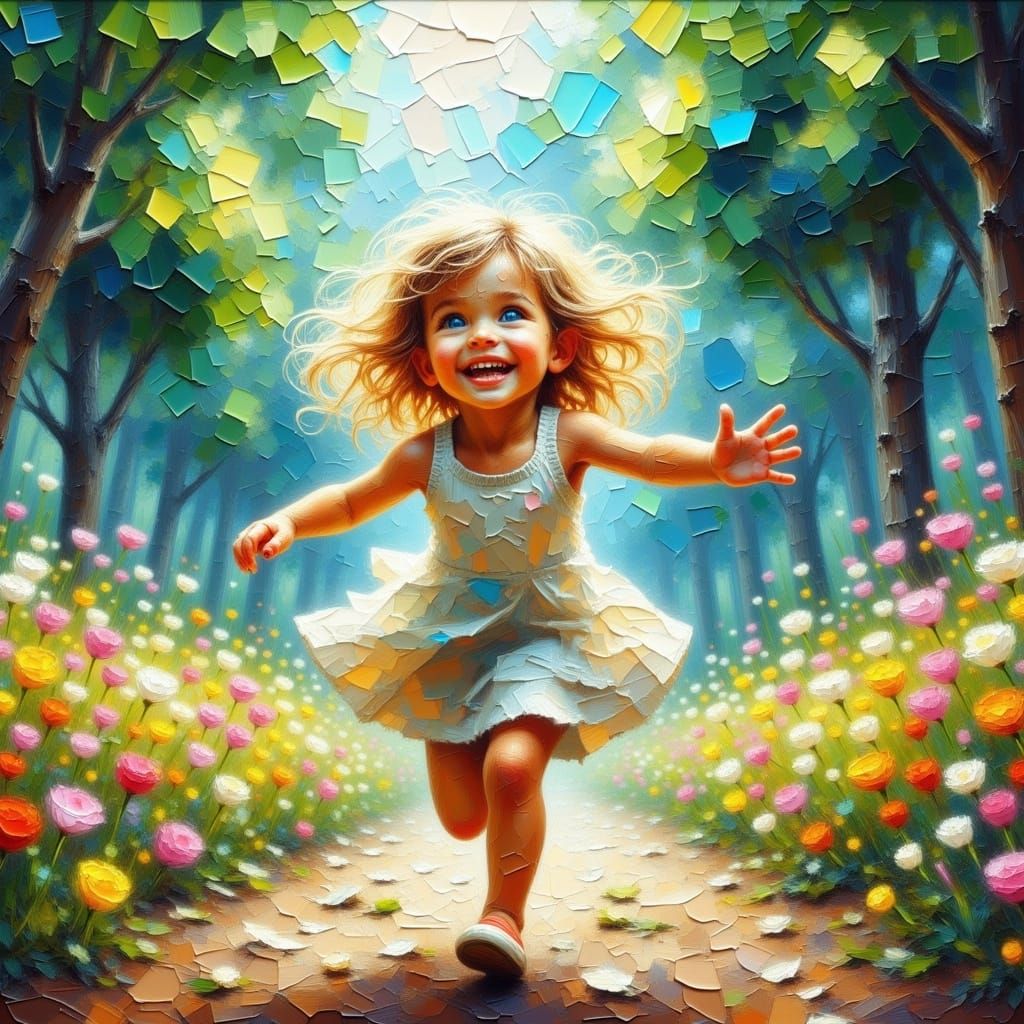 Joyful Mother and Child Embrace in Dreamlike Landscape