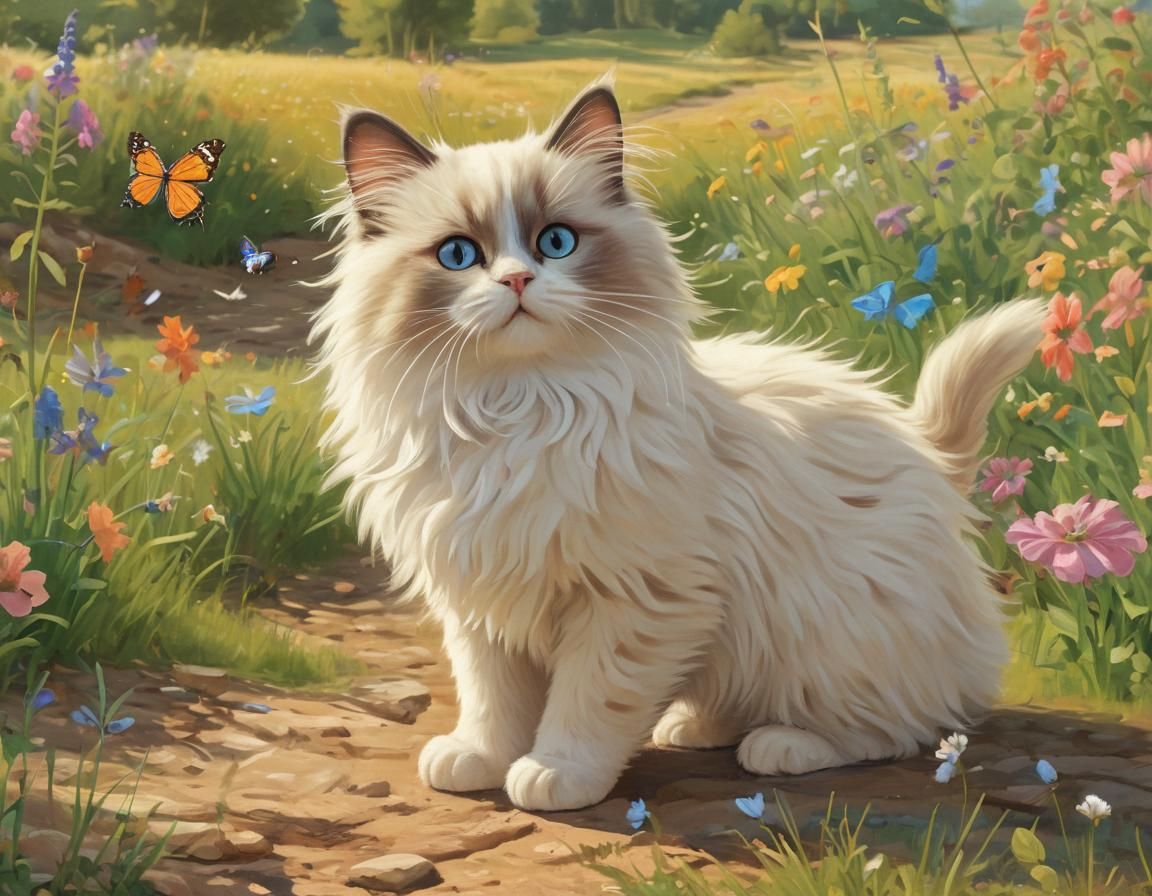 Pixar Style Ragdoll Kitty and Butterfly