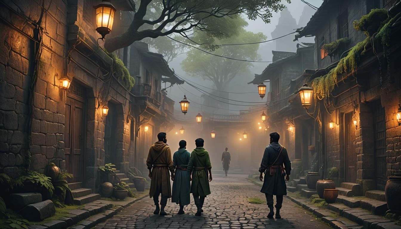 Eerie Village Conversation in Fantasy Concept Art