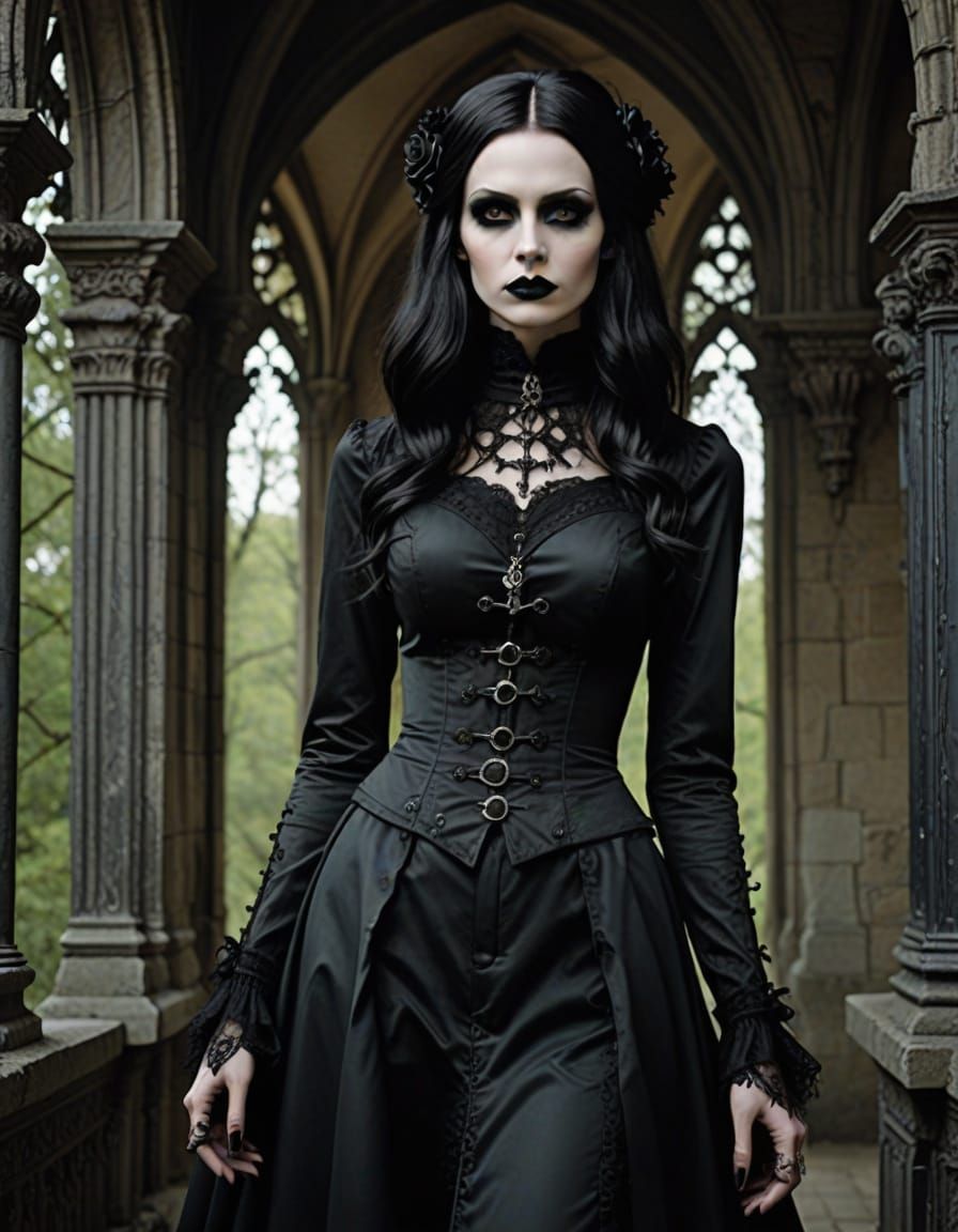 Slim Attractive Gothic Lady in Dark Attire