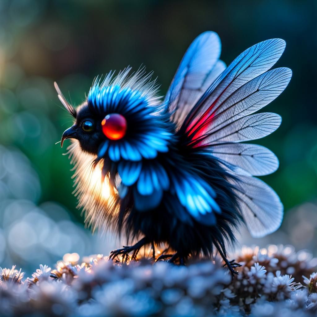 Fluffy Black Puffball Creature in Detailed Digital Art