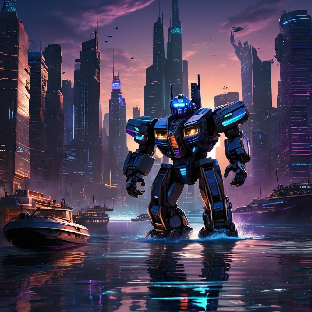 Transformer Robot Submarine Concept Art in Mead Style