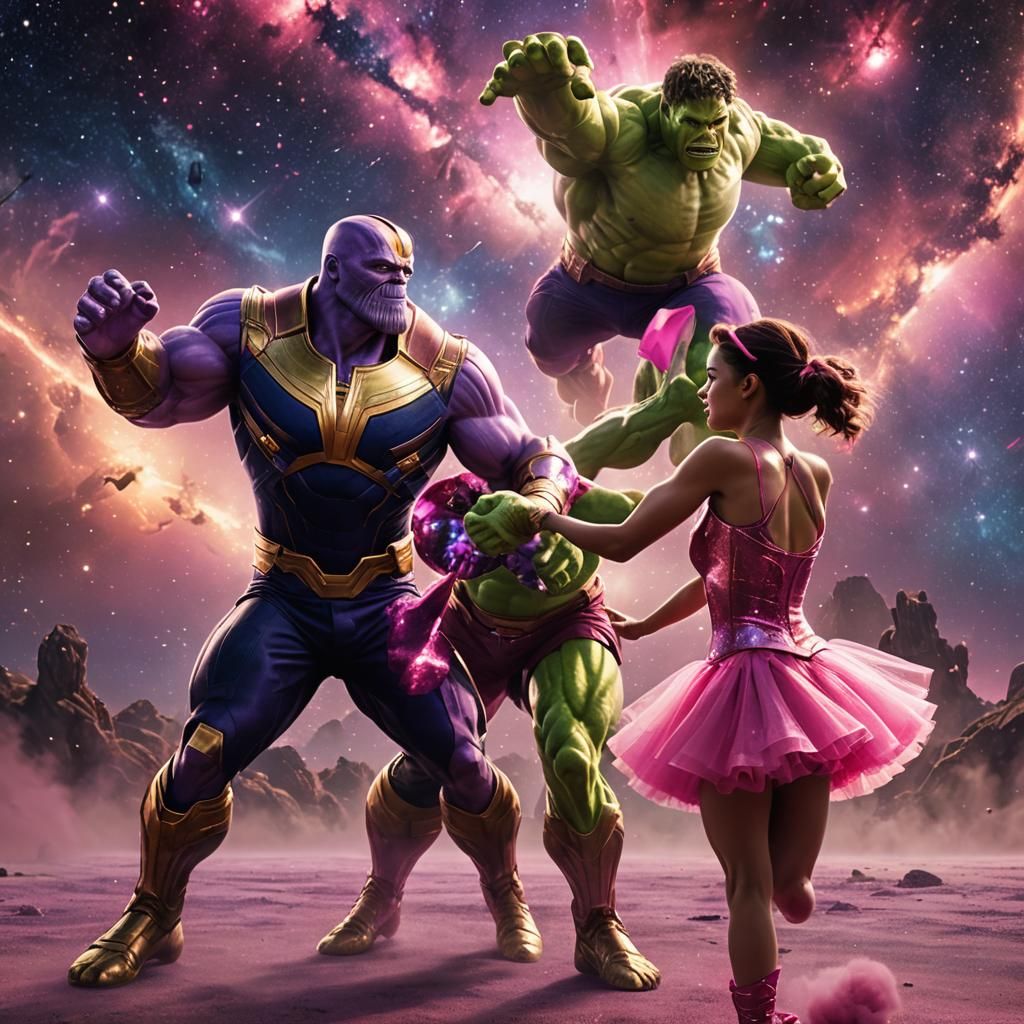 Thanos and Hulk in Ballerina Outfits: Cinematic Art