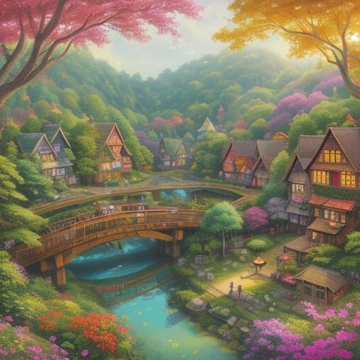 Whimsical Forest Village in a Dreamy Aesthetic