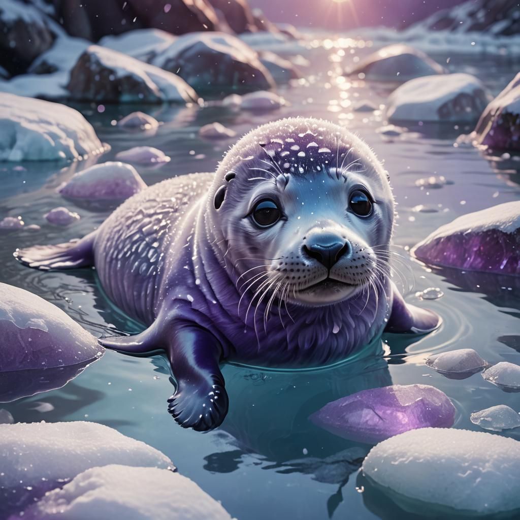 Cute Baby Seal in Icy Pool: Fantasy Concept Art