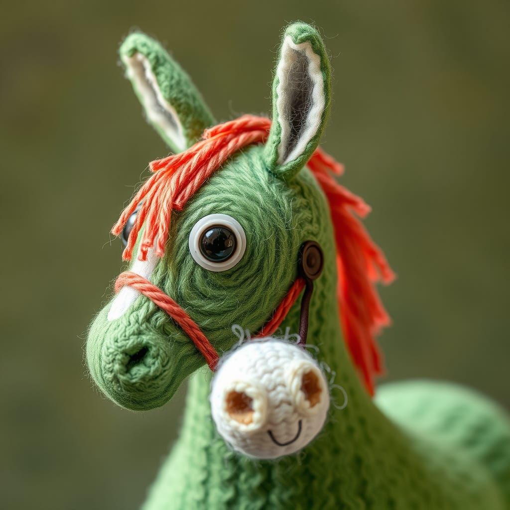 Felt Horse in Meadow, Storybook Pastel Art