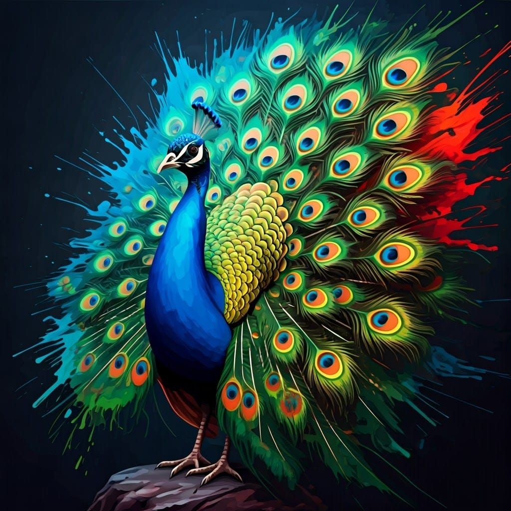 Peacock in Ink Splashes: Graffiti Splash Art