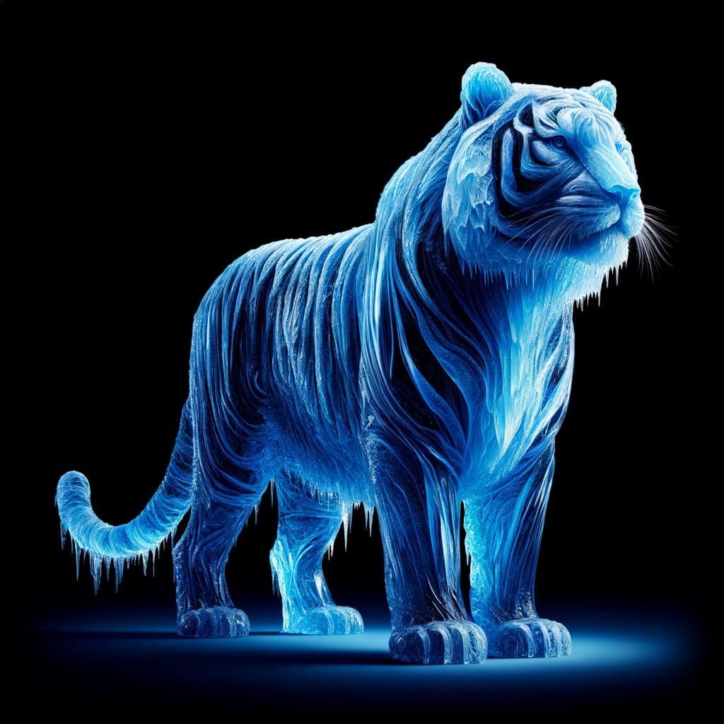Majestic Blue Ice Tiger in Darkness
