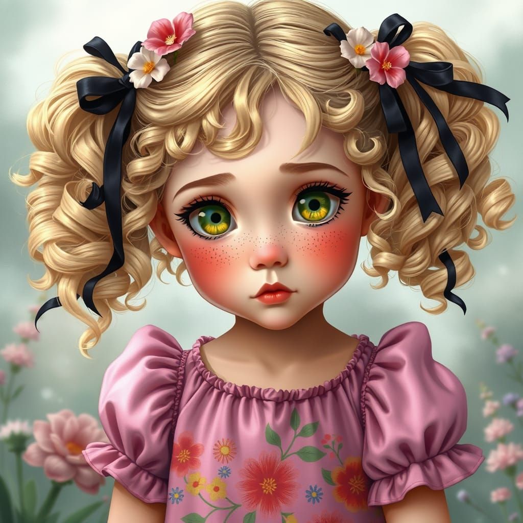 Young Girl in Whimsical Fantasy Scene with Floral Accents