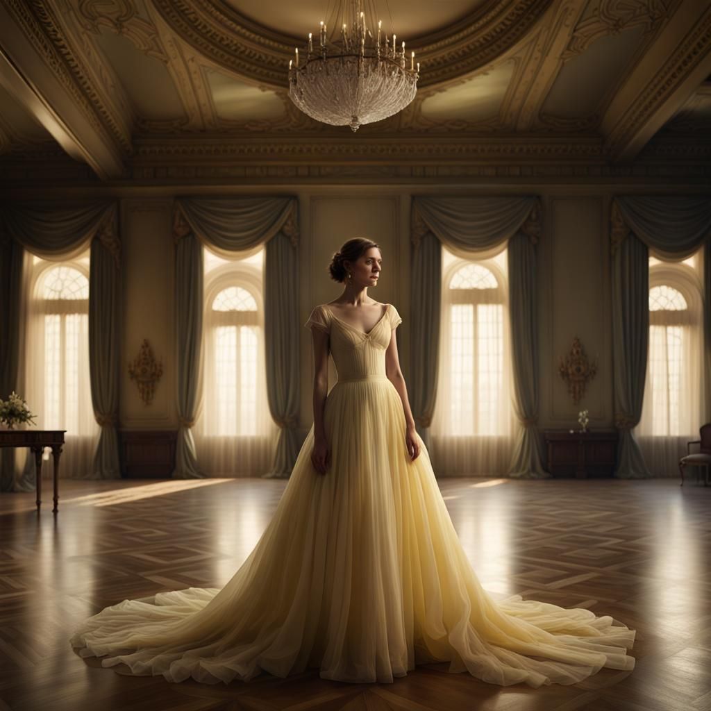 Bride in Lemoncello Dress in Ornate Ballroom