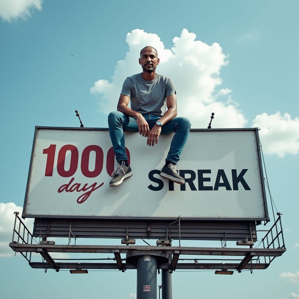 Man Sits atop Billboard with 1000 Day Streak Message