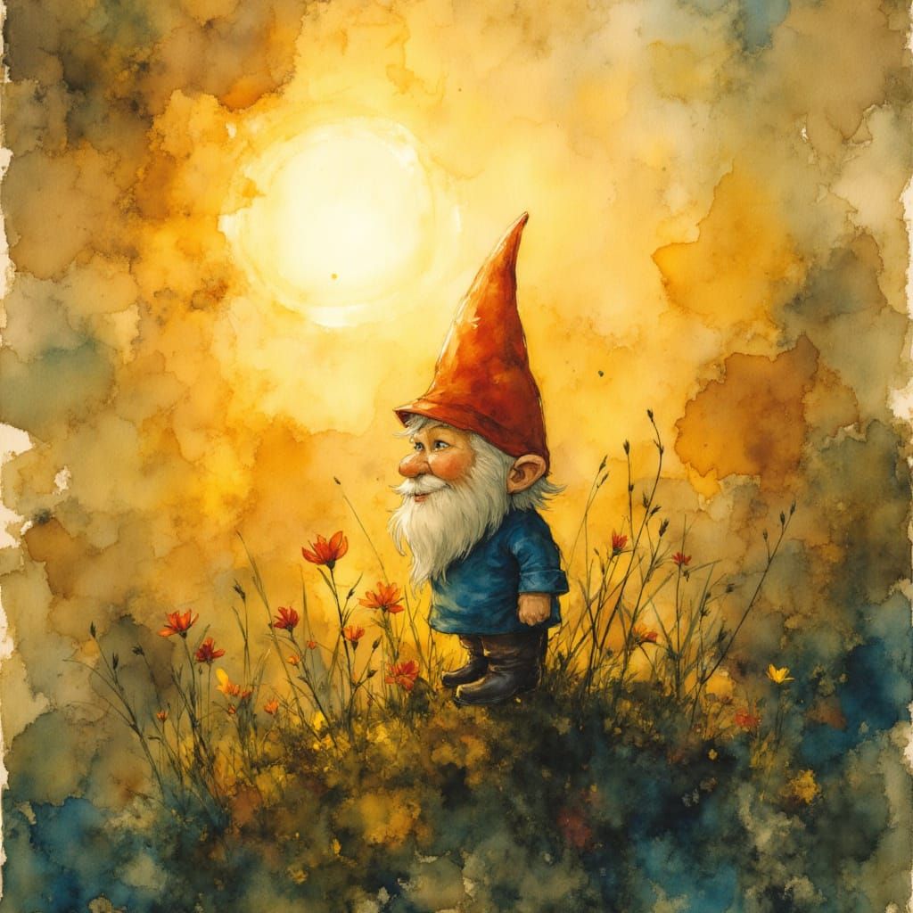 Chibi Garden Gnome Under a Golden Sun