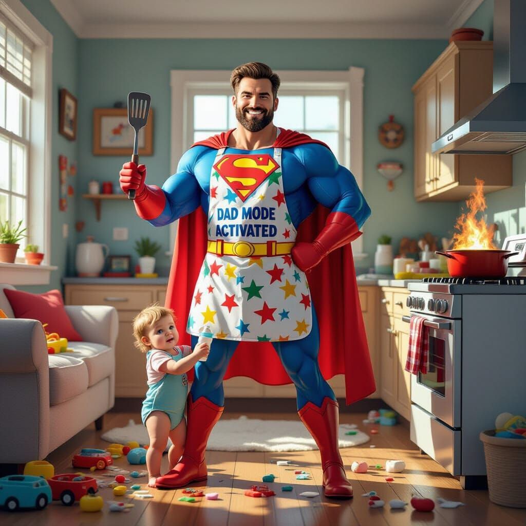 Heroic Dad in Apron, Superhero Costume