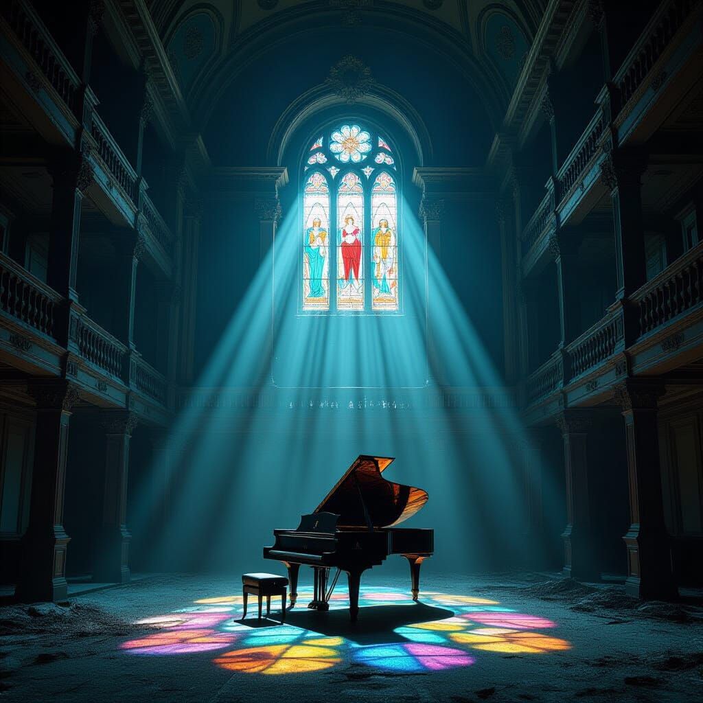 Abandoned Opera House Sunlight on Grand Piano