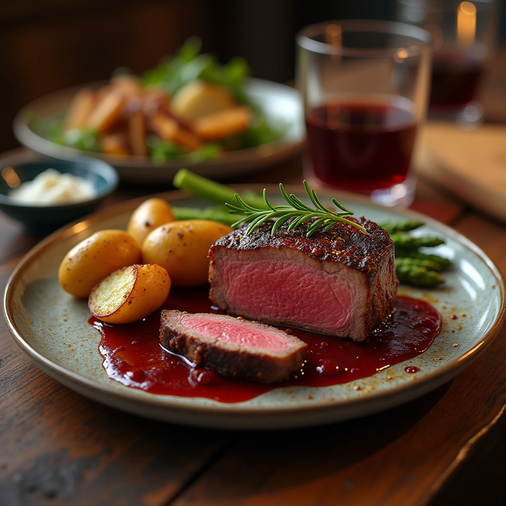 Gourmet Meal Still Life in Detailed Matte Painting