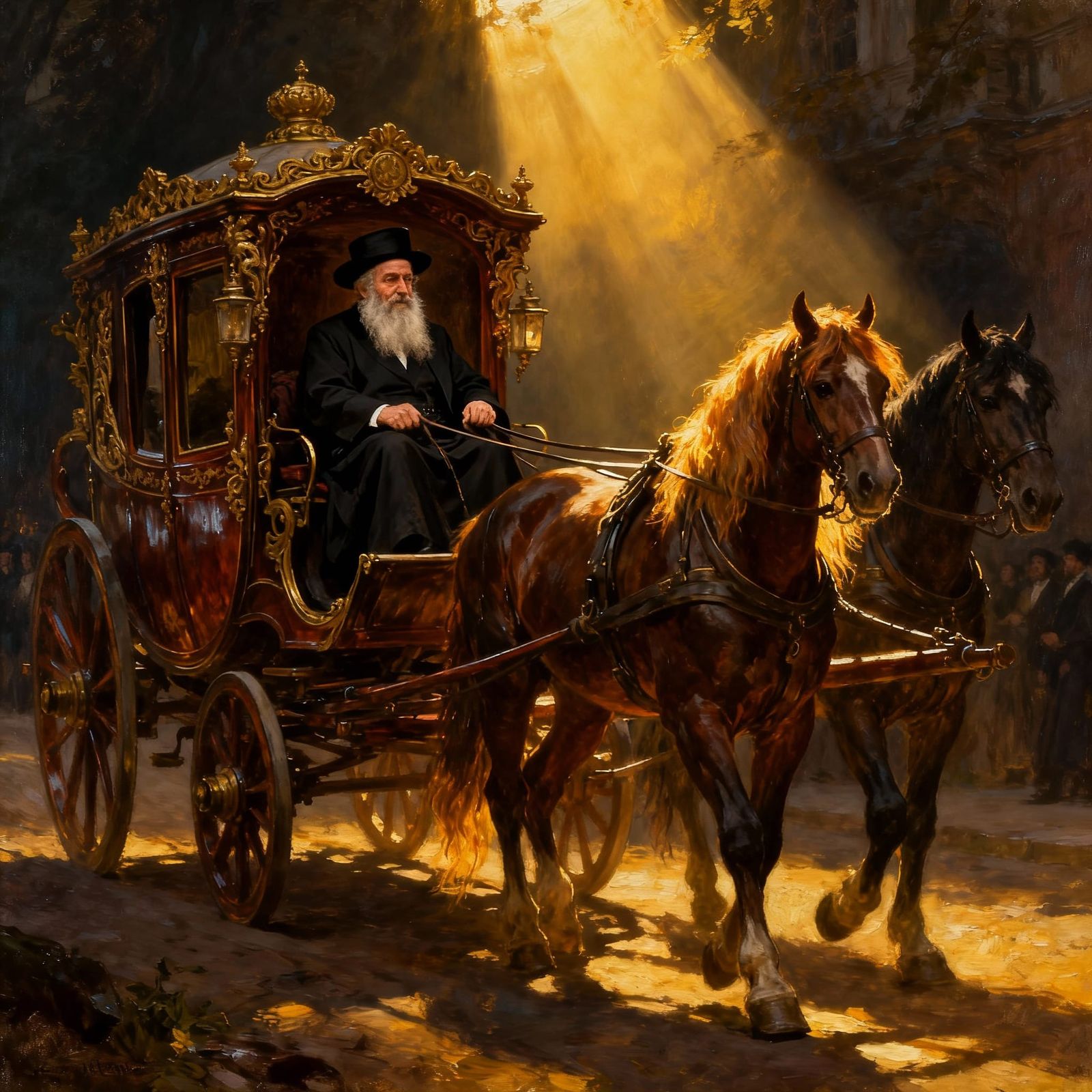 Rebbe of Sanz on Ornate Carriage, 19th Century Oil Painting ...