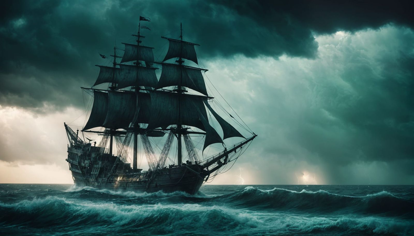 Ghost Pirate Ship Sails a Raging Storm