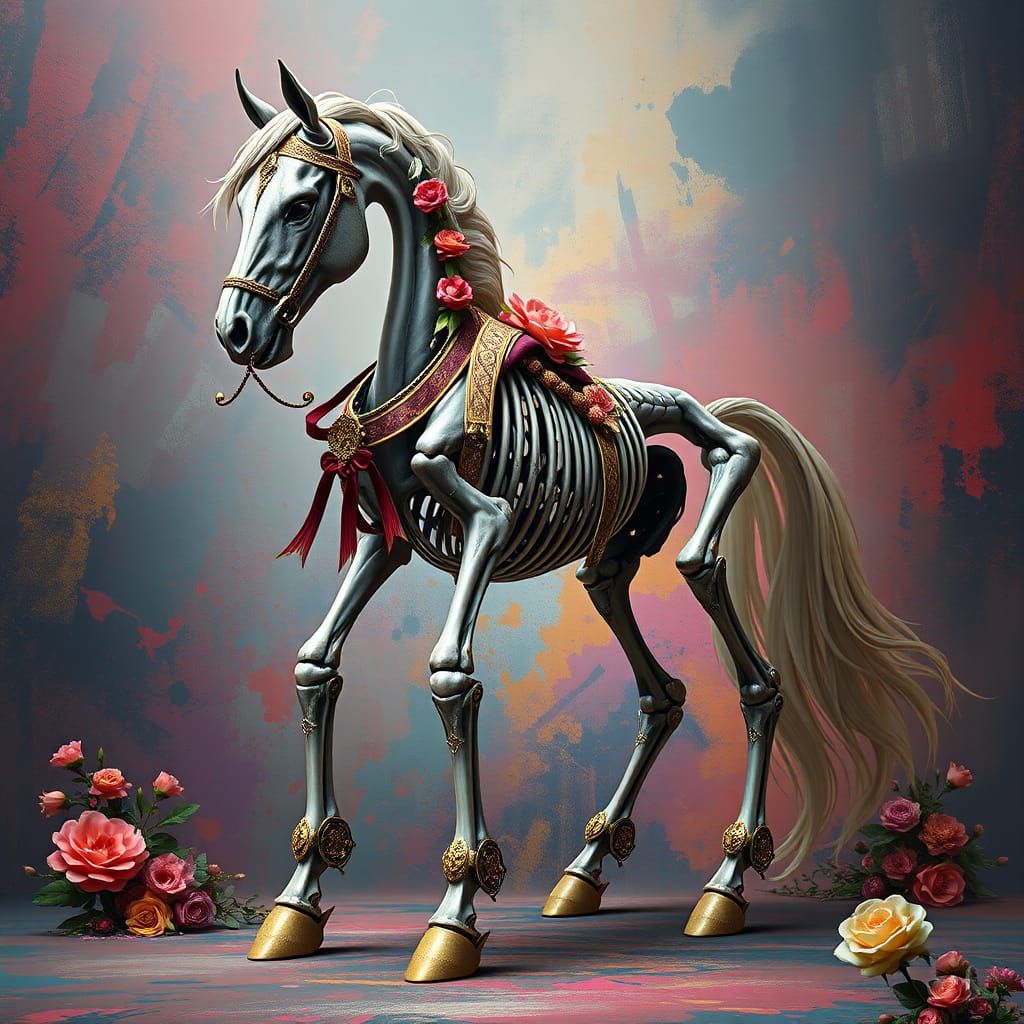 Surreal Fantasy Concept Art of a Gilded Clydesdale Horse