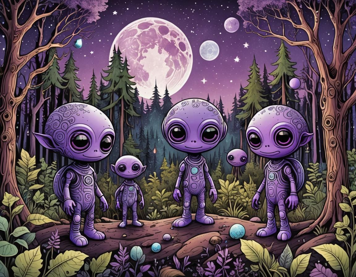 Zentangle Poster of Purple Aliens on Exoplanet