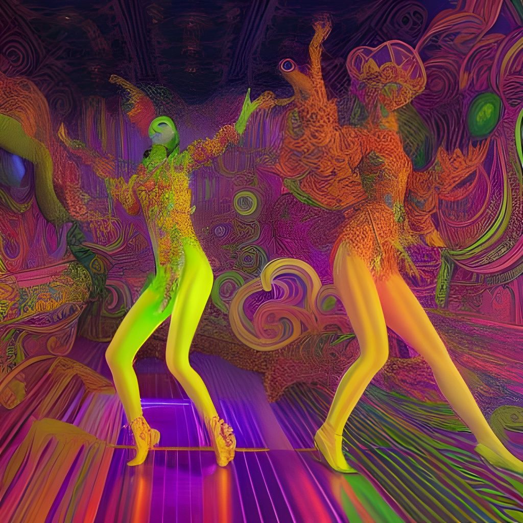 Psychedelic Retro Dance Party in Studio Ghibli Style