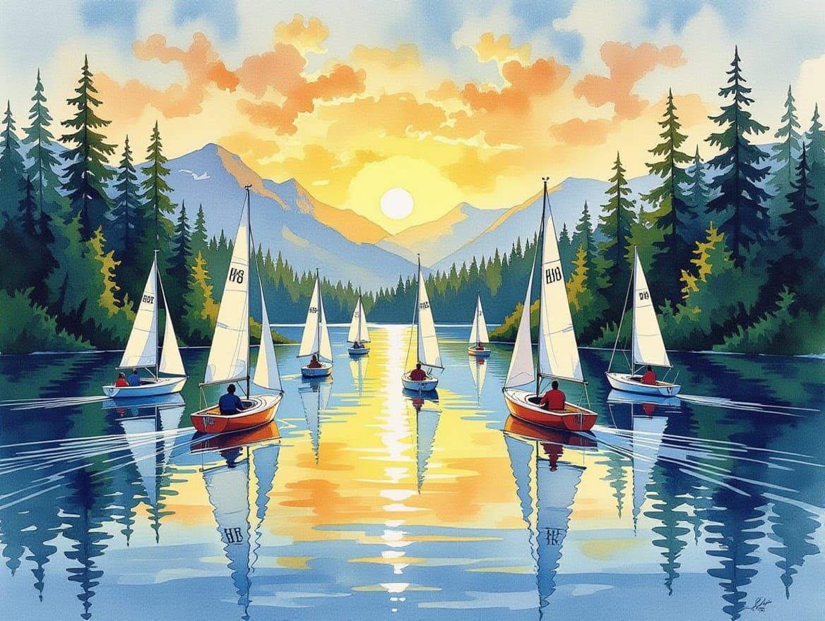 Vibrant Sailboats Converge on Pacific Northwest River