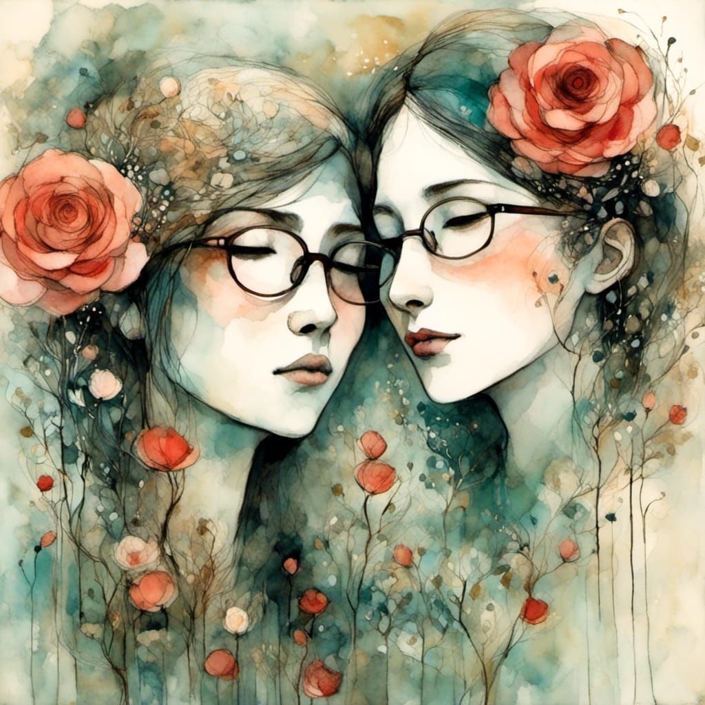 Lovers Embrace Portrait with Roses