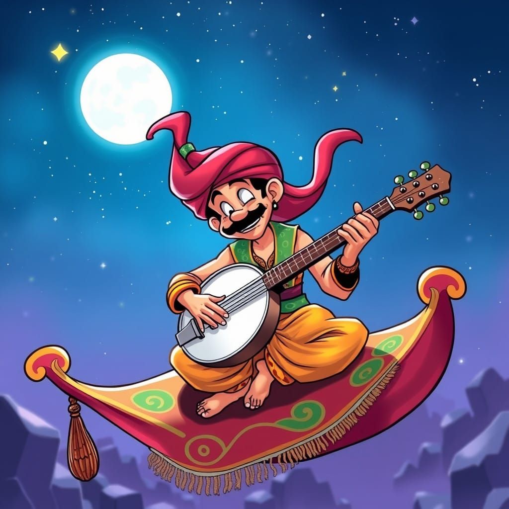 Aladdin's Whimsical Banjo Serenade on a Magic Carpet Ride