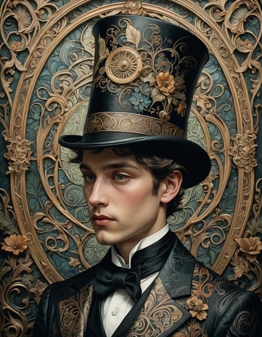 Ornate Surreal Portrait in Art Nouveau Style