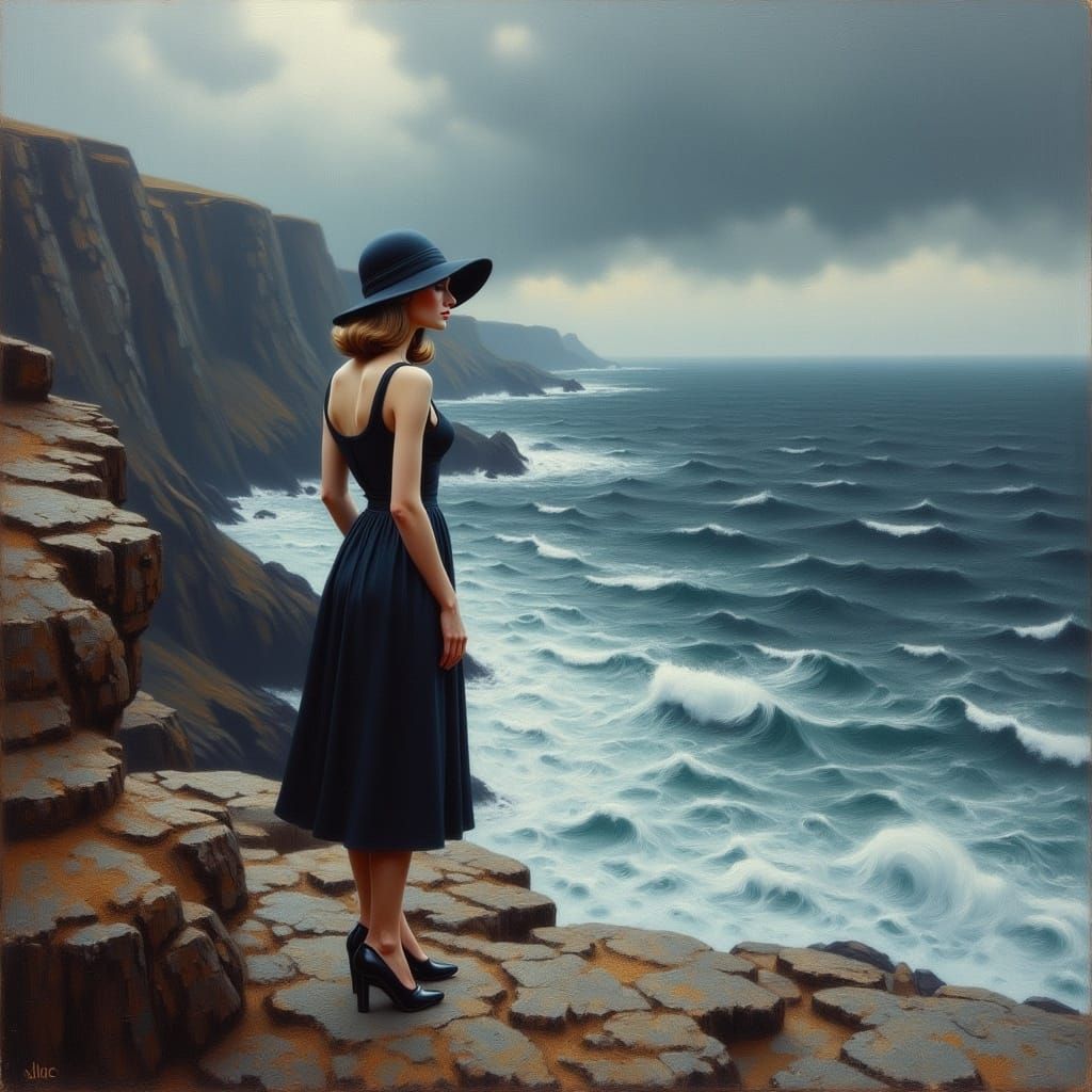 Woman Contemplates Stormy Sky in 1960s Mod Style