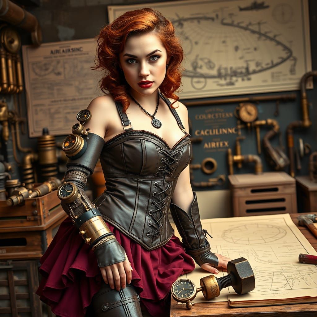Steampunk Sky Corsair in Hyper-Realistic Sepia Tones