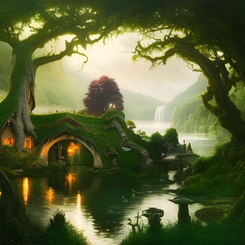 Hobbiton and Rivendell Amalgam: Detailed Oil Painting