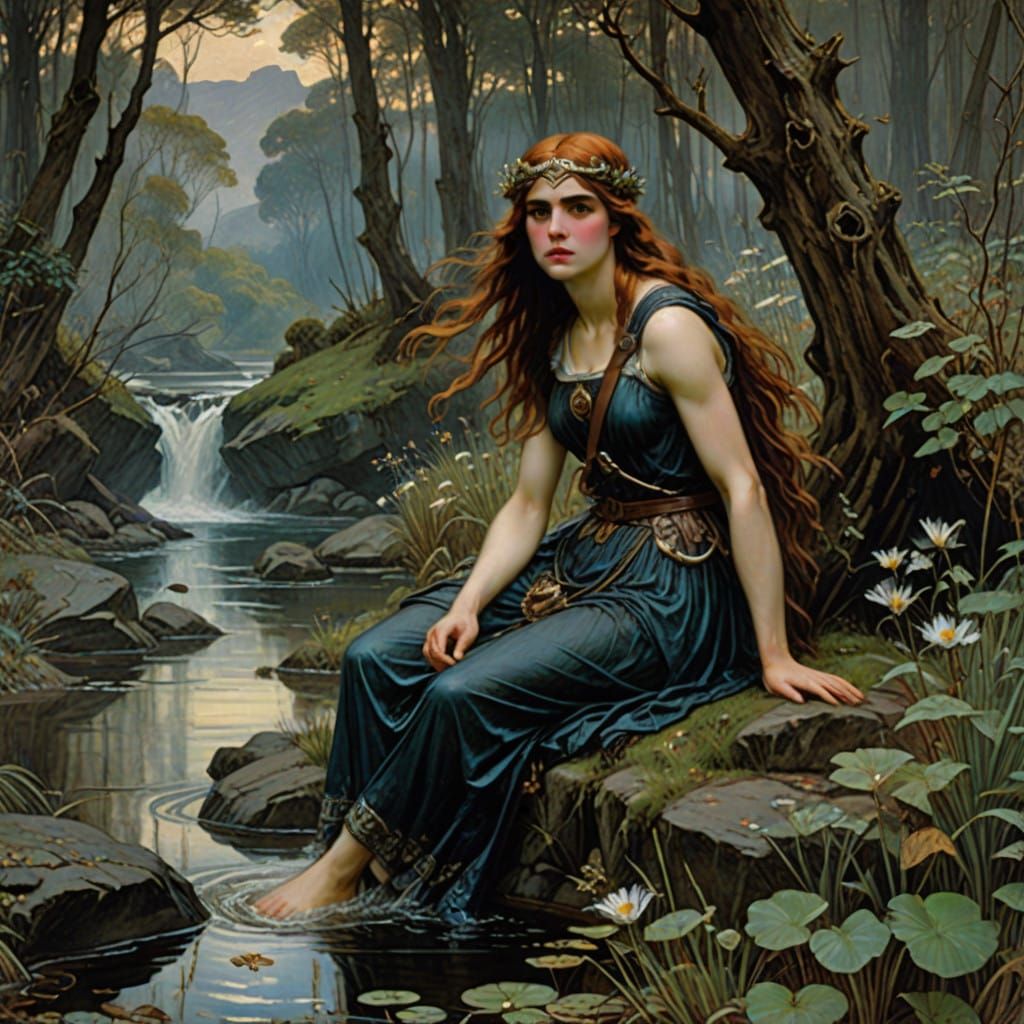 Ethereal Drow Valkyrie in a Neo-Classical Mythological Wilde...