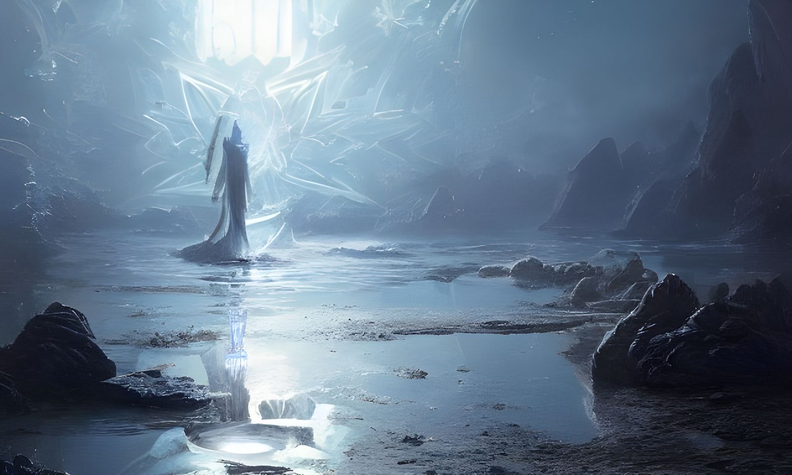 Crystal Trident with Runes in Ethereal Lighting