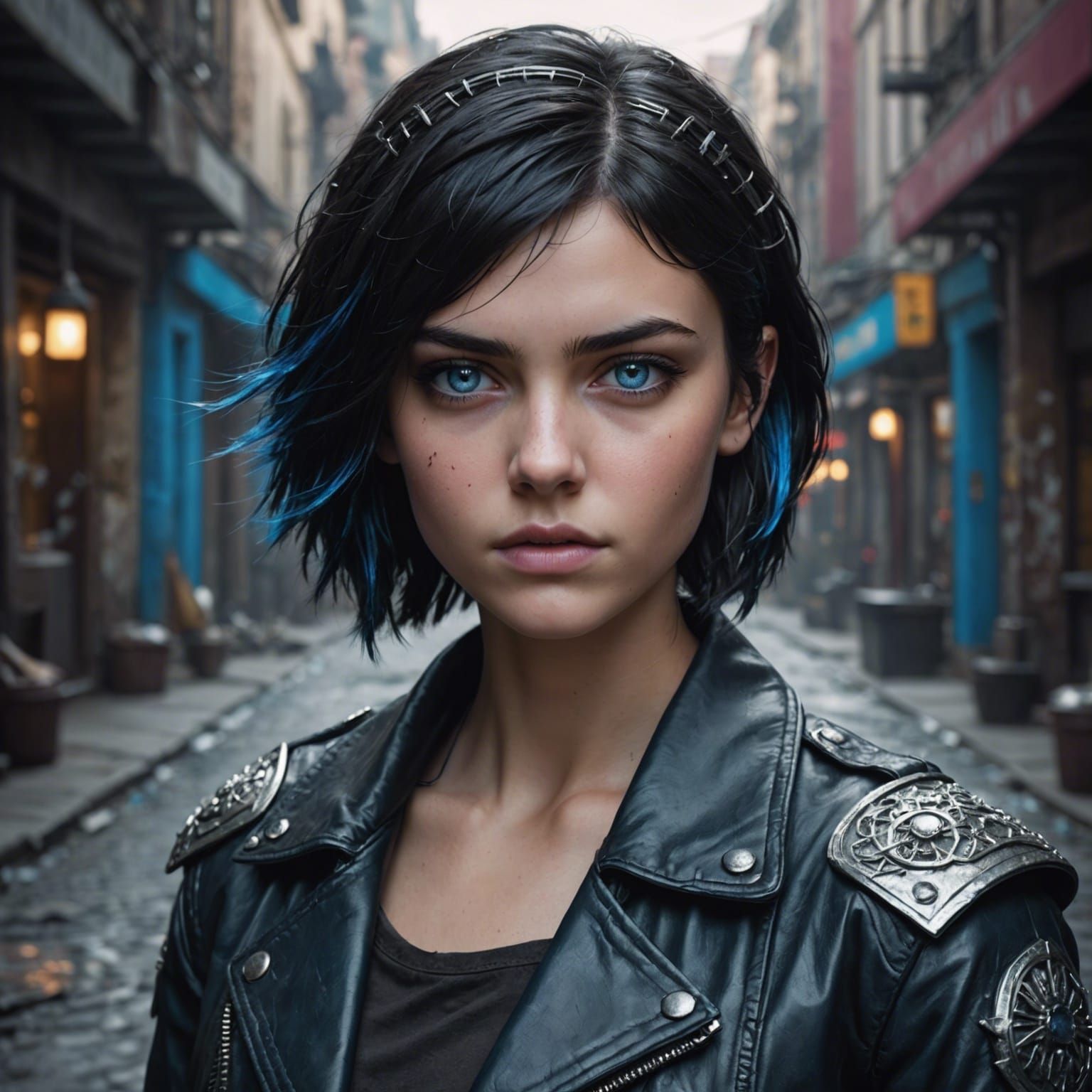 Tough Girl with Electric Blue Eyes, Fantasy Art