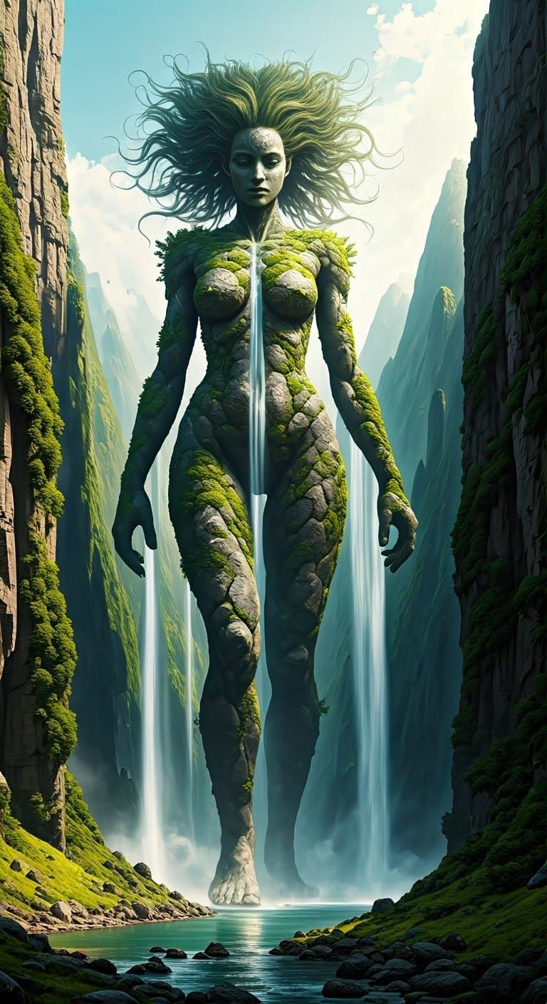 Majestic Stone Giantess Emerges from Cliffside