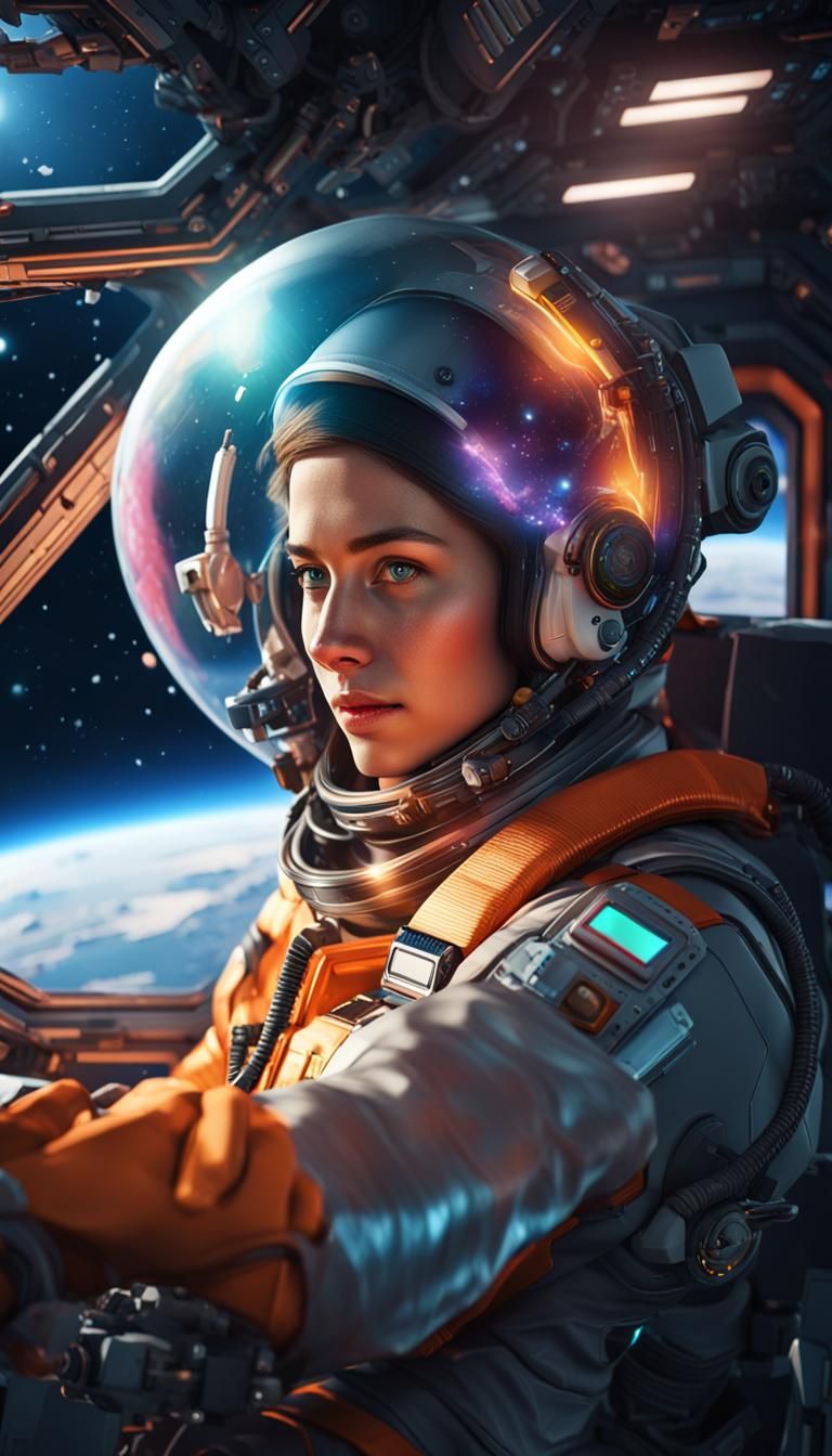 Futuristic Female Pilot in Spaceship Cockpit
