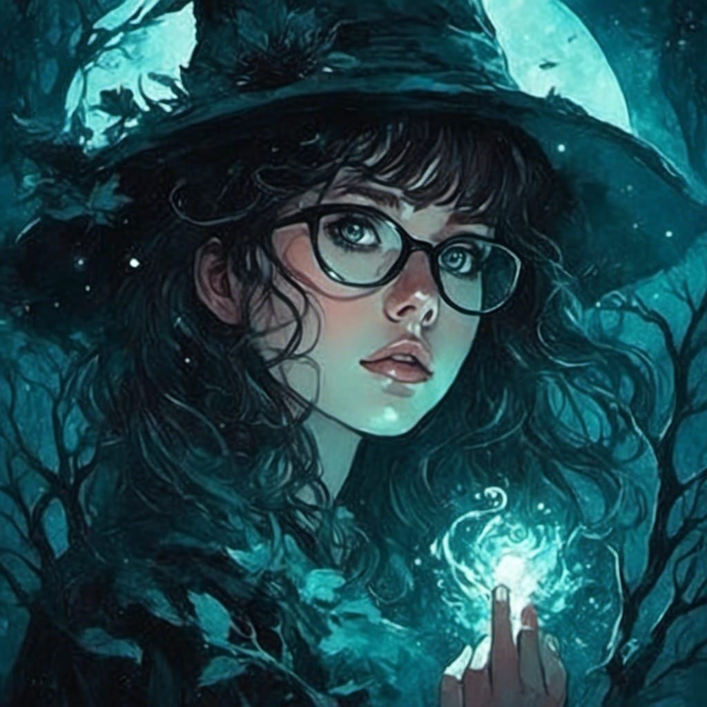 Bioluminescent Witch Portrait in Fantasy Art Style