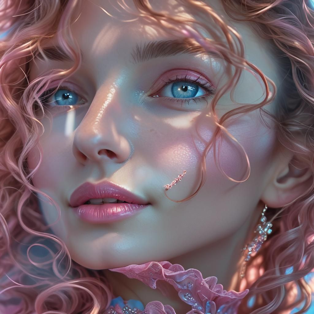 Elegant Woman in Pink Gown: Hyper-Realistic Portrait
