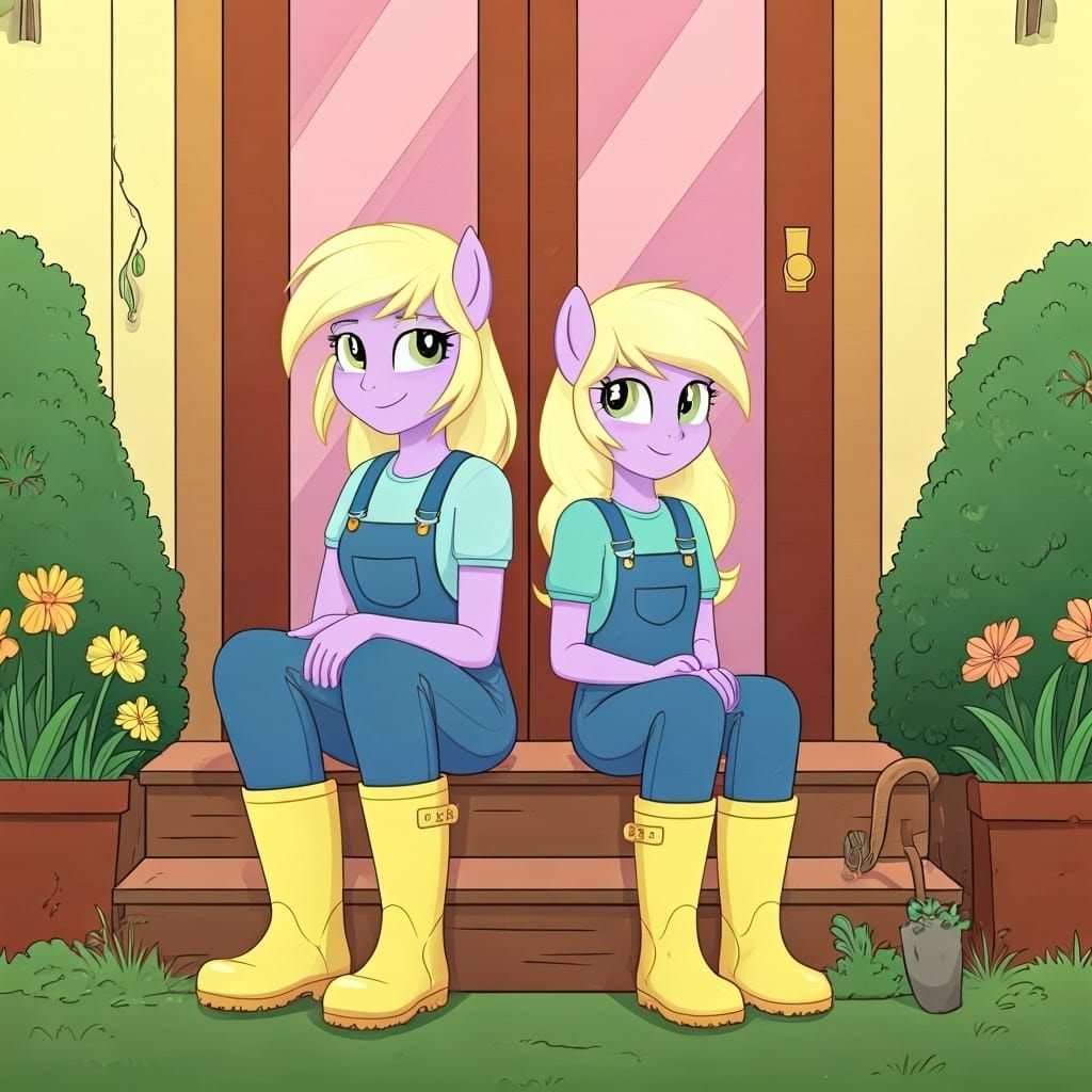 Girls Resting After Gardening