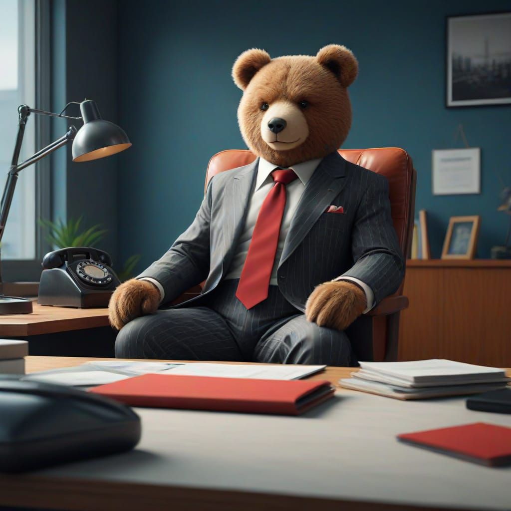 Cute Teddy Bear in 80s Businessman Suit, Inspired by Patrick...